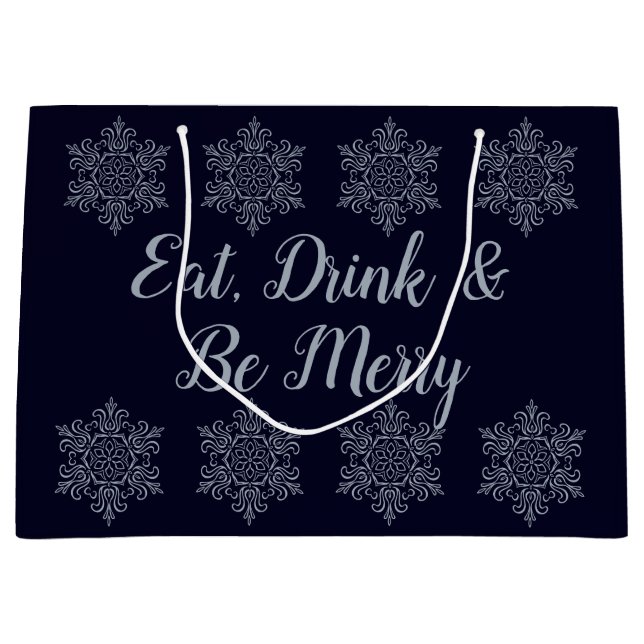 Sacola Para Presentes Grande Floco de neve ornamentado Silver (Frente)