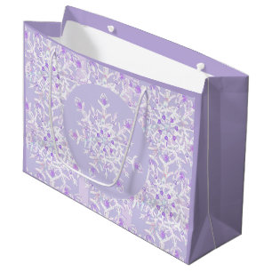 Sacola Para Presentes Grande floco de neve roxo leve e coração brilhando