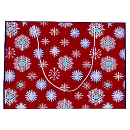 Sacola Para Presentes Grande Flocos de Neve Antigos sobre Vermelho