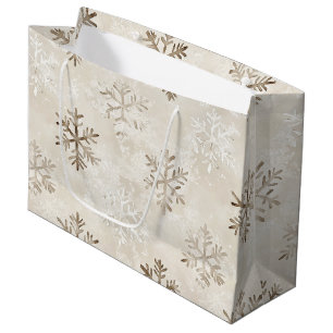 Sacola Para Presentes Grande Flocos de Neve Orgânicos De Chorão De Natal