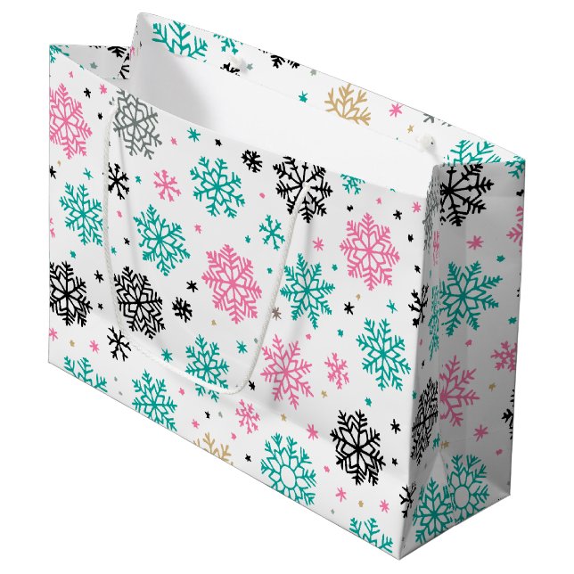 Sacola Para Presentes Grande Flocos de neve retrô (Frente inclinada)