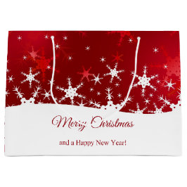 Sacola Para Presentes Grande Flocos de neve vermelhos de Natal