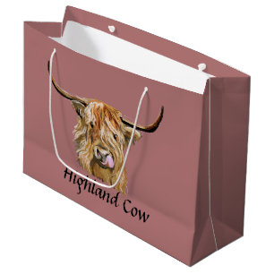 Sacola Para Presentes Grande Floffy Red Highland Cow Original Arte Digital