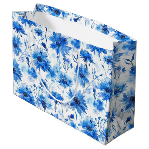 Sacola Para Presentes Grande Flor de Centáurea Azul Estilo Aquarela