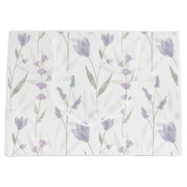 Sacola Para Presentes Grande Flor Selvagem Aquarela Roxo Azul