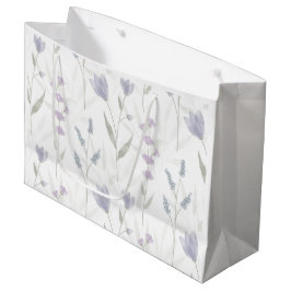 Sacola Para Presentes Grande Flor Selvagem Aquarela Roxo Azul