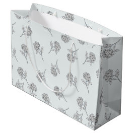 Sacola Para Presentes Grande Floração Botânica Atemporal Cinza Suave