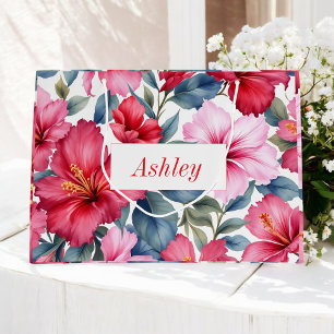 Sacola Para Presentes Grande Floral Água-tinta Vermelho Rosa Elegante