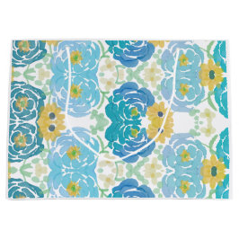 Sacola Para Presentes Grande Floral Aquarela Azul e Amarelo
