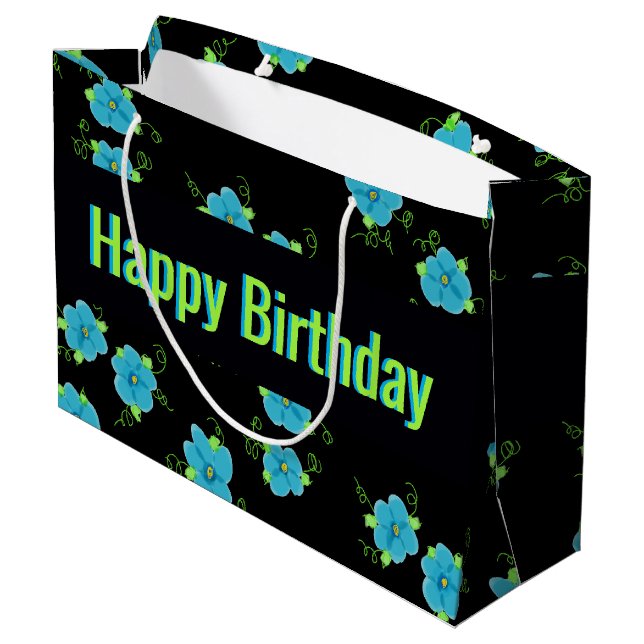 Sacola Para Presentes Grande Floral Azul com Preto (Verso inclinado)
