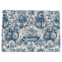 Floral Azul Vintage Toile de Jouy Monograma