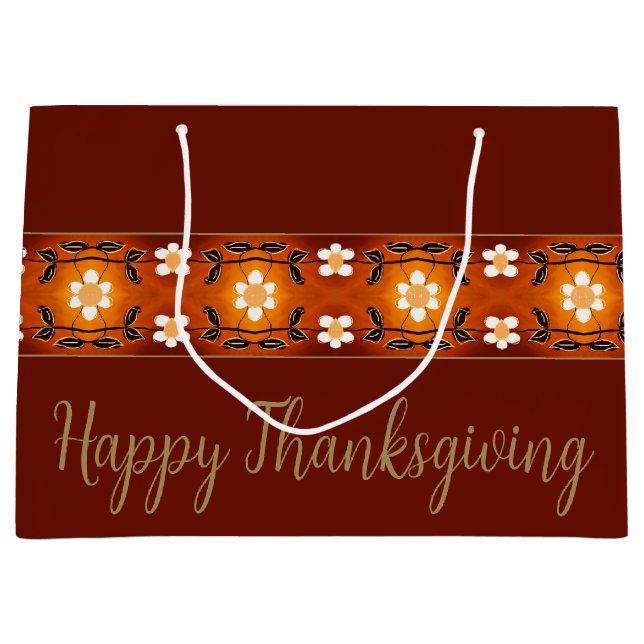 Sacola Para Presentes Grande Floral Branco Com Castanho (Frente)