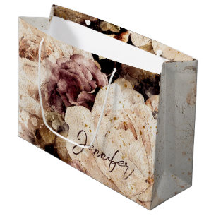 Sacola Para Presentes Grande Floral de Aquarela com Nome