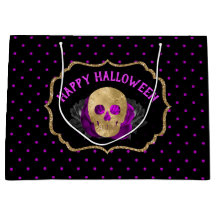 Floral de Caveira Dourada com Bolinhas de Hallowee