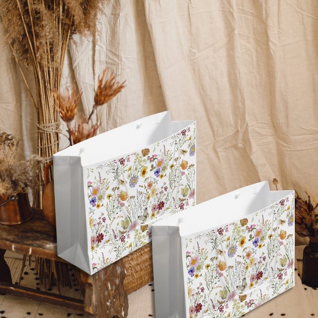 Sacola Para Presentes Grande Floral de flores silvestres Boho (Criador carregado)