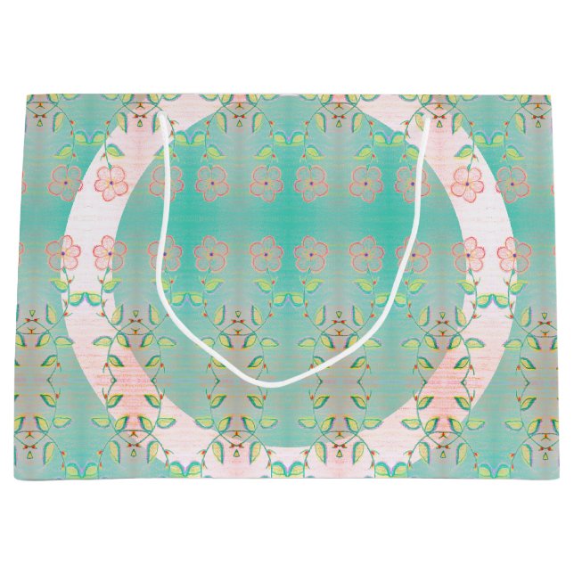 Sacola Para Presentes Grande Floral E Teal Rosa (Frente)