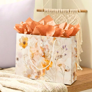 Sacola Para Presentes Grande Floral em Aquarela Elegante