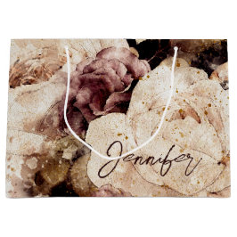 Sacola Para Presentes Grande Floral em Aquarela Mal-humorada com Nome