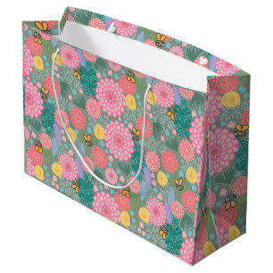 Sacola Para Presentes Grande Floral florescente com abelhas