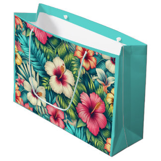Sacola Para Presentes Grande Floral havaiano/tropical