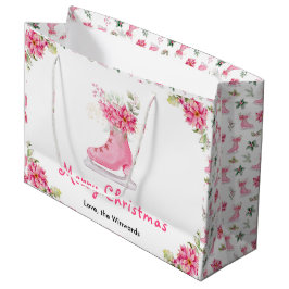 Sacola Para Presentes Grande Floral Ice Skate Pink Merry Christmas