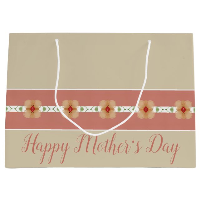 Sacola Para Presentes Grande Floral Laranja Elegante (Frente)