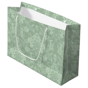 Sacola Para Presentes Grande Floral Romântico para Chic - Damasco Verde-Sage