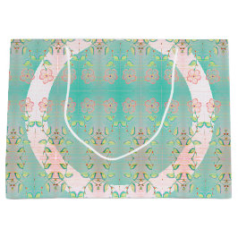 Sacola Para Presentes Grande Floral Rosa e Azul Turquesa