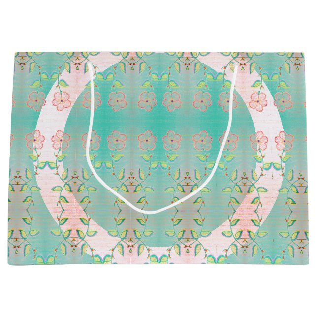 Sacola Para Presentes Grande Floral Rosa e Azul Turquesa (Frente)
