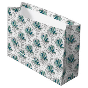 Sacola Para Presentes Grande Flores Abstratas em Tons de Verde Estilo de Arte D
