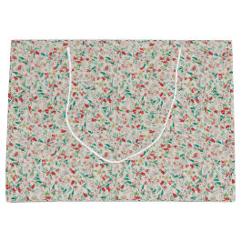 Sacola Para Presentes Grande Flores Aquáticas Vintage de Inverno (Creme)