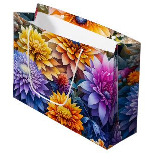 Sacola Para Presentes Grande Flores Bonitas de Aquarela em Arte de IA