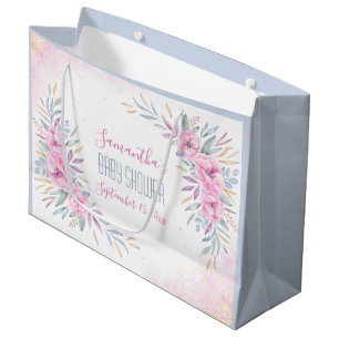 Sacola Para Presentes Grande Flores Cor-de-Água Cor-de-Água Rosa-Blush do chá d