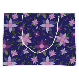 Sacola Para Presentes Grande Flores da primavera em fundo azul