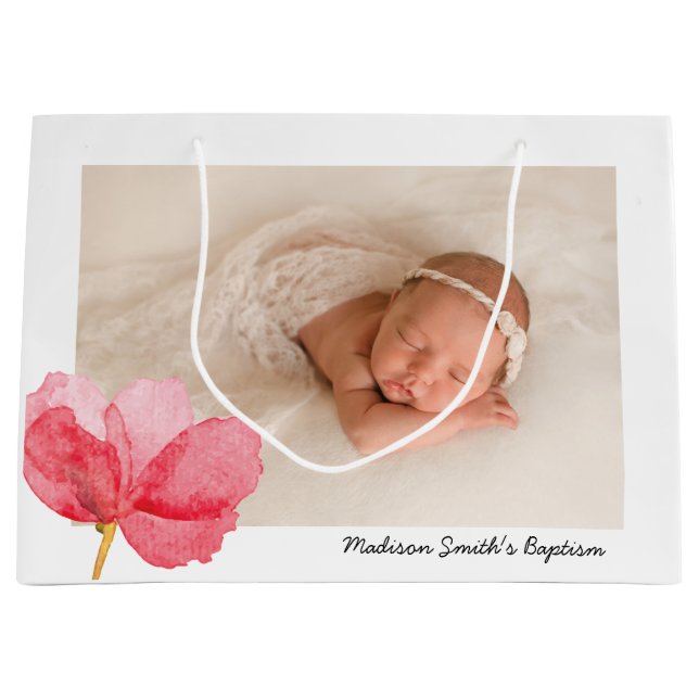 Sacola Para Presentes Grande Flores de Aquarela Cristalizando Batismo (Frente)