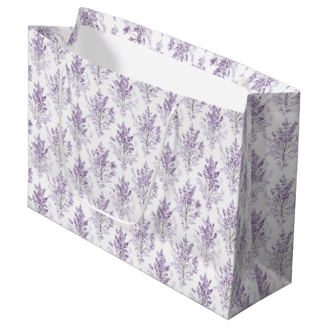 Sacola Para Presentes Grande Flores de Lavanda Aniversário (Frente inclinada)