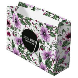 Sacola Para Presentes Grande Flores de lavanda com folhas verdes, sem costura