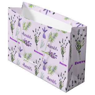 Sacola Para Presentes Grande Flores de Lavanda roxas e copos de Lavanda