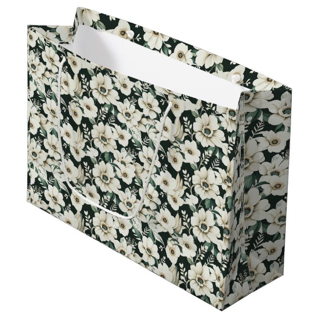 Sacola Para Presentes Grande Flores de marfim elegantes (Frente inclinada)