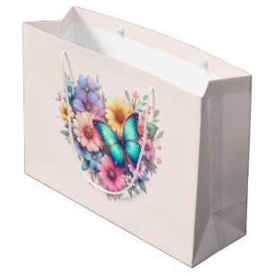 Sacola Para Presentes Grande Flores de Margarida com uma Bela Borboleta
