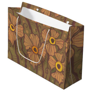 Sacola Para Presentes Grande Flores de olhos amarelos, arte floral,castanho-ver