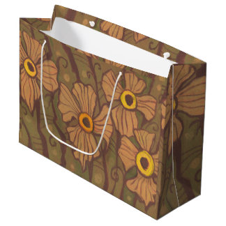 Sacola Para Presentes Grande Flores de olhos amarelos, arte floral,castanho-ver