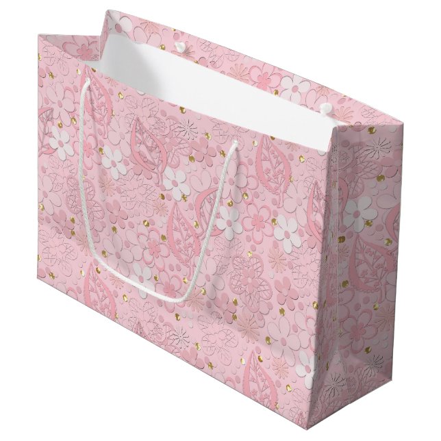 Sacola Para Presentes Grande Flores de papel rosa (Frente inclinada)