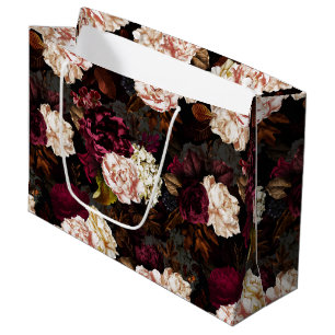 Sacola Para Presentes Grande Flores de pénia barroca luxuosas a preto