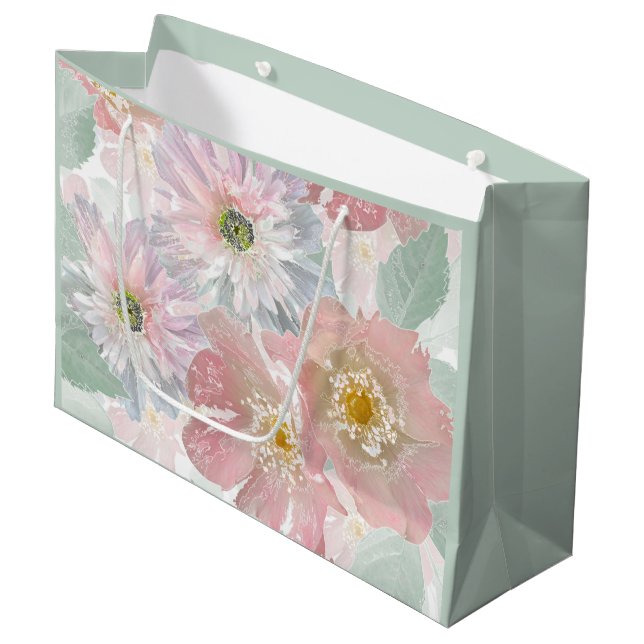 Sacola Para Presentes Grande Flores delicadas de aquarela. (Frente inclinada)