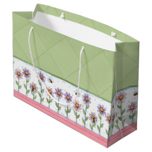Sacola Para Presentes Grande Flores e Abelhas