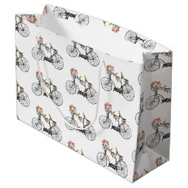 Sacola Para Presentes Grande Flores e Aves Românticas De Bicicletas De Vintagem