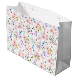 Sacola Para Presentes Grande Flores e Borboletas