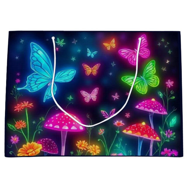 Sacola Para Presentes Grande Flores e Cogumelos Fairycore Butterflies (Frente)