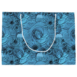 Sacola Para Presentes Grande Flores em relevo - Blue Green-GIFT BAG L